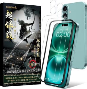 Esputunk iPhone16 ガラスフィルム 2枚セット＋カメラフィルム2枚【コスパ重視モデル】
