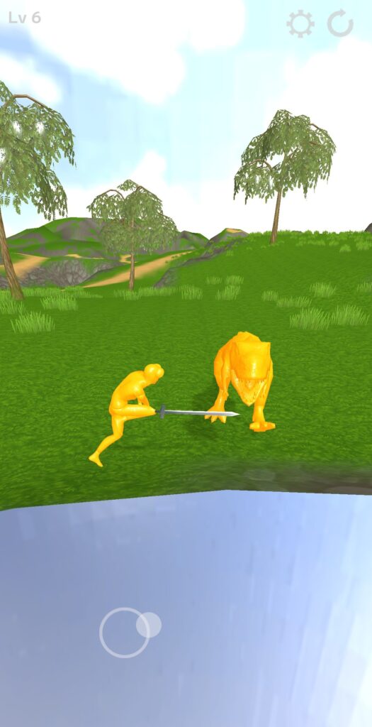 序盤その1:仮想パッドで移動と剣振りを使い分ける