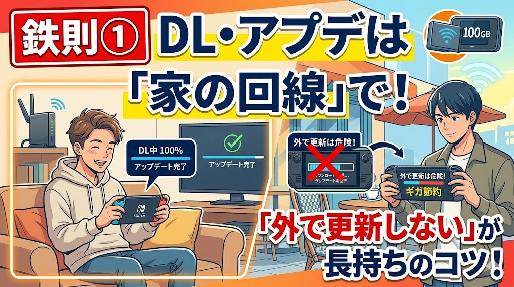 鉄則①：ダウンロード・アップデートは「家の回線」で終わらせる
