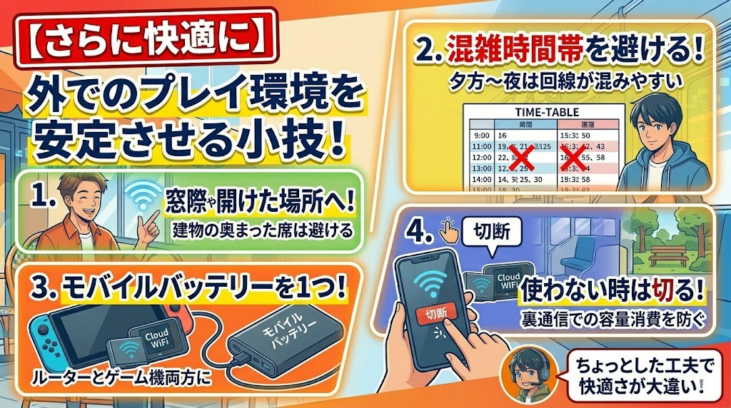 【さらに快適に】外でのプレイ環境を安定させる小技