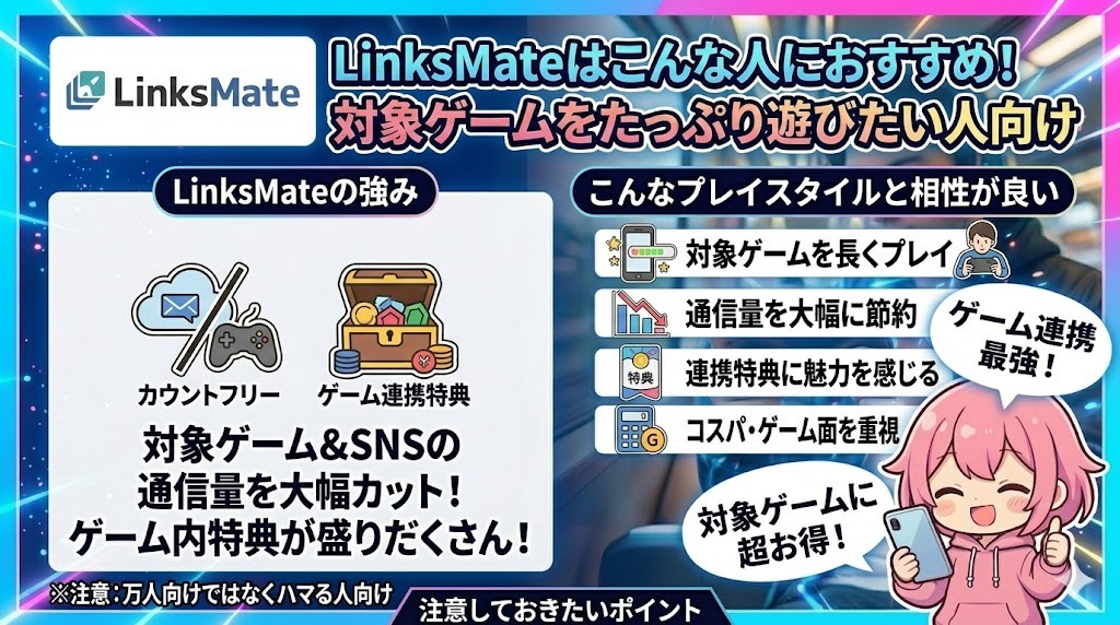 LinksMateはこんな人におすすめ！対象ゲームをたっぷり遊びたい人向け