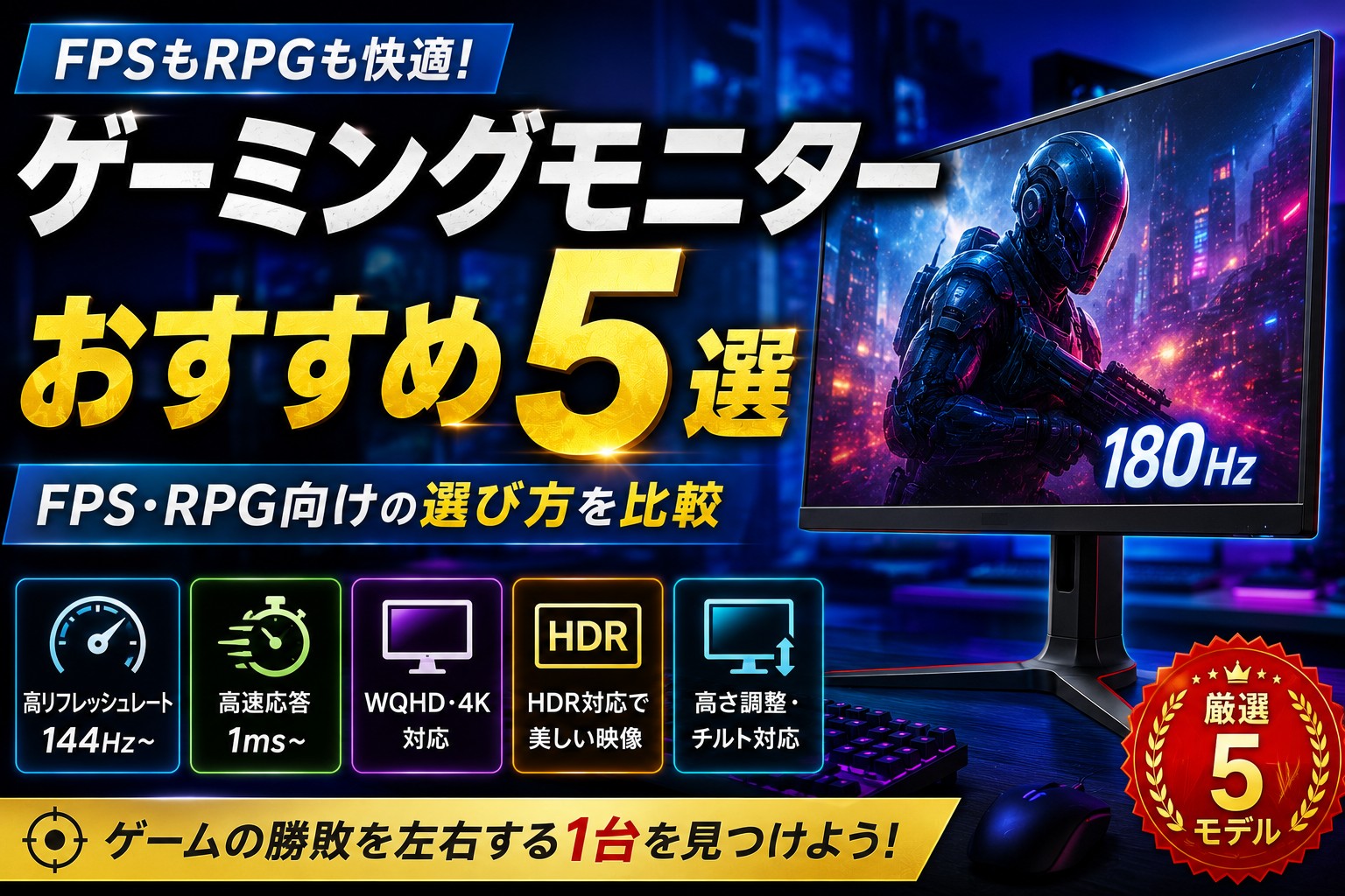 ゲーミングモニターおすすめ5選｜FPS・RPG向けの選び方を比較