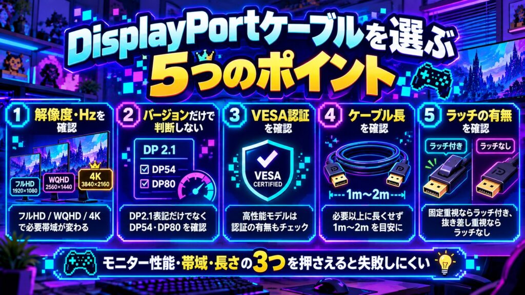 ゲーム向けDisplayPortケーブルを選ぶポイント