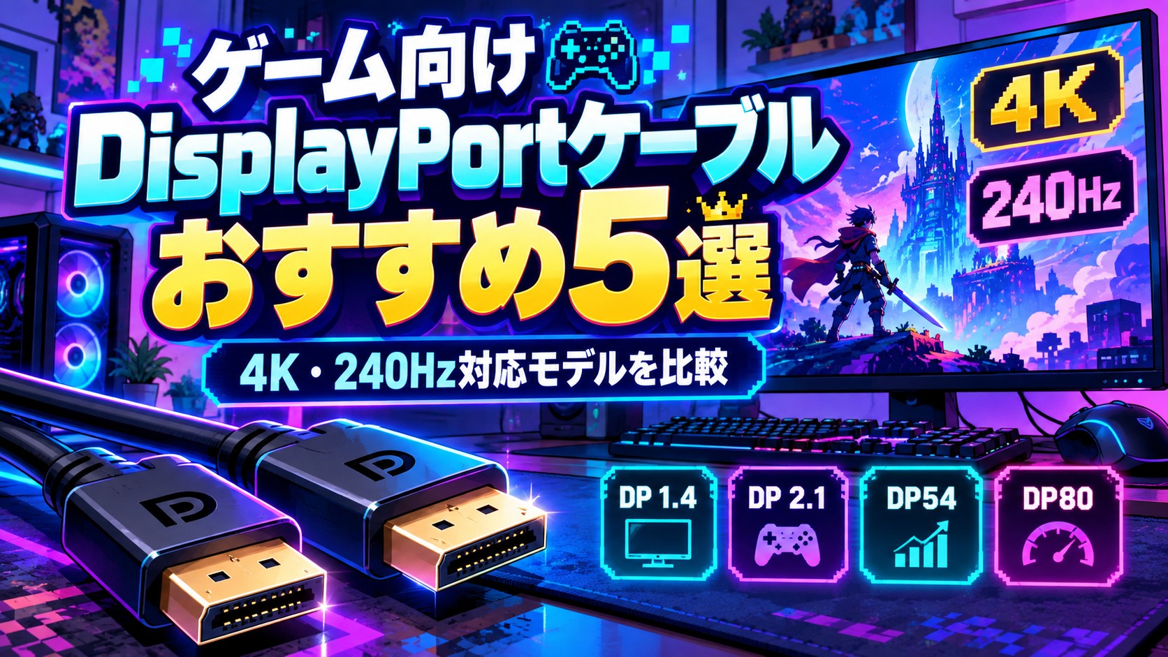 ゲーム向けDisplayPortケーブルおすすめ5選｜DP1.4・DP2.1・DP54・DP80の違いも解説