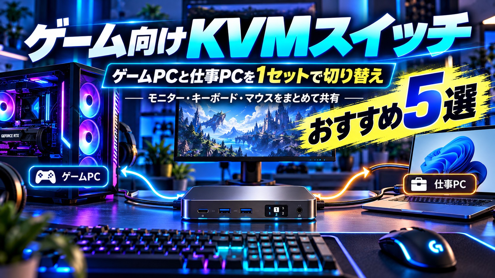 ゲーム向けKVMスイッチおすすめ5選｜PC2台でモニター・キーボード・マウスを共有