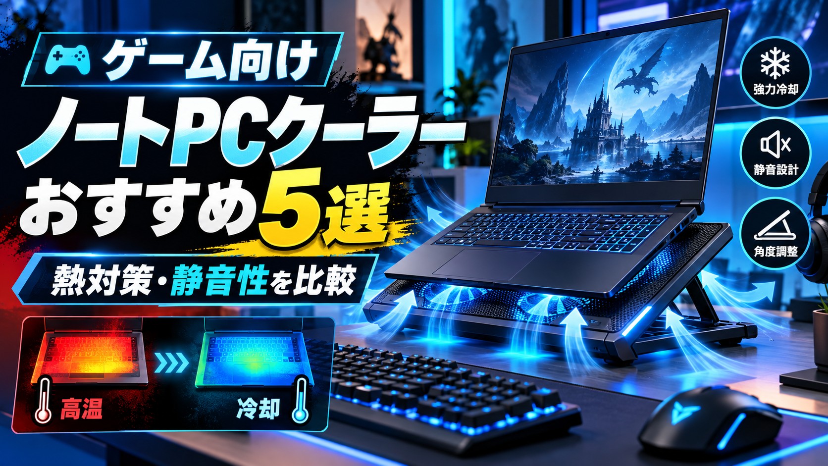 ゲーム向けノートPCクーラーおすすめ5選｜ゲーミングノートPCの熱対策に