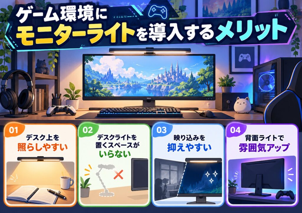 ゲーム環境にモニターライトを導入するメリット
