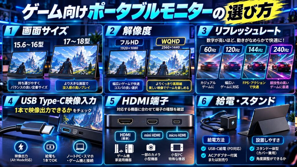 ゲーム向けポータブルモニターの選び方