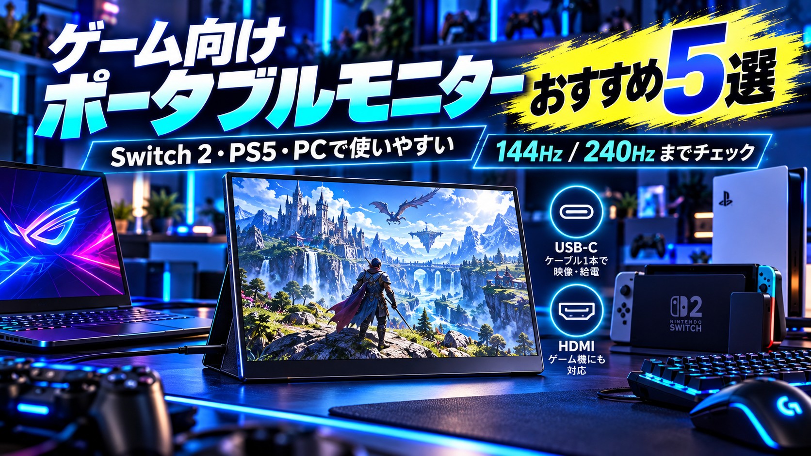 ゲーム向けポータブルモニターおすすめ5選｜Switch 2・PS5・PCで使いやすいモデルを比較