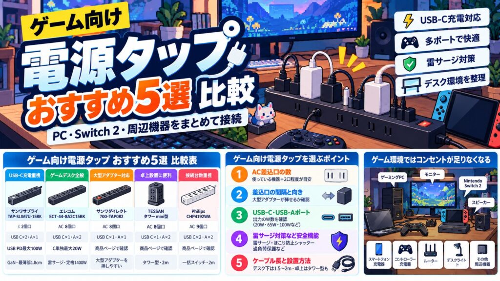 ゲーム向け電源タップおすすめ5選比較表