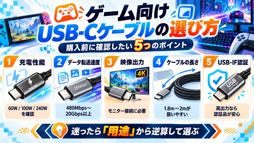 ゲーム向けUSB-Cケーブルを選ぶポイント